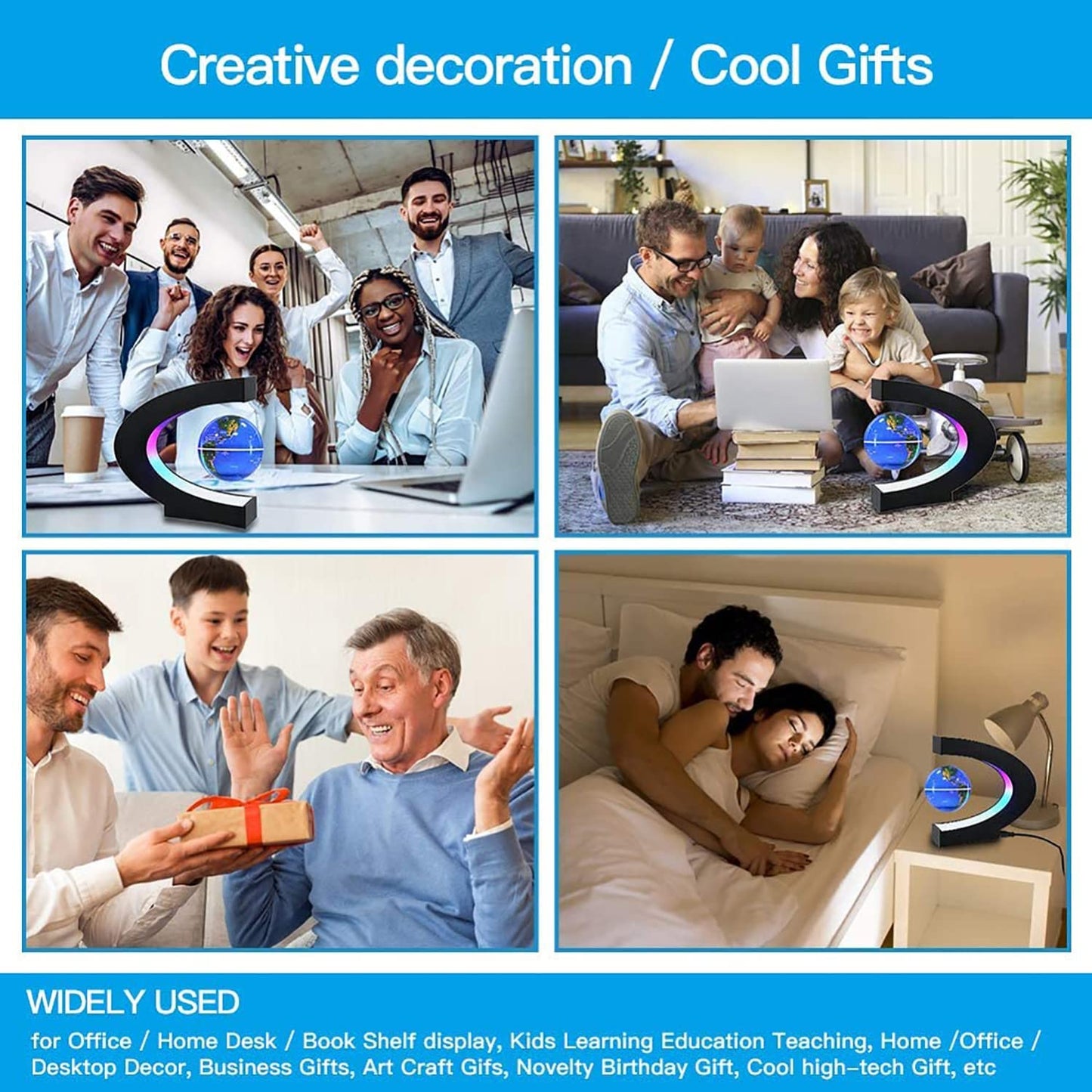 Magnetic Levitation Globe with LED Light, Cool Gadgets Floating Lamp Globe Decor, Cool Gifts for Men/Father/Husband/Boyfriend/Boss, Great Technology Graduation Gifts Valentine'S Day Gift (Blue)