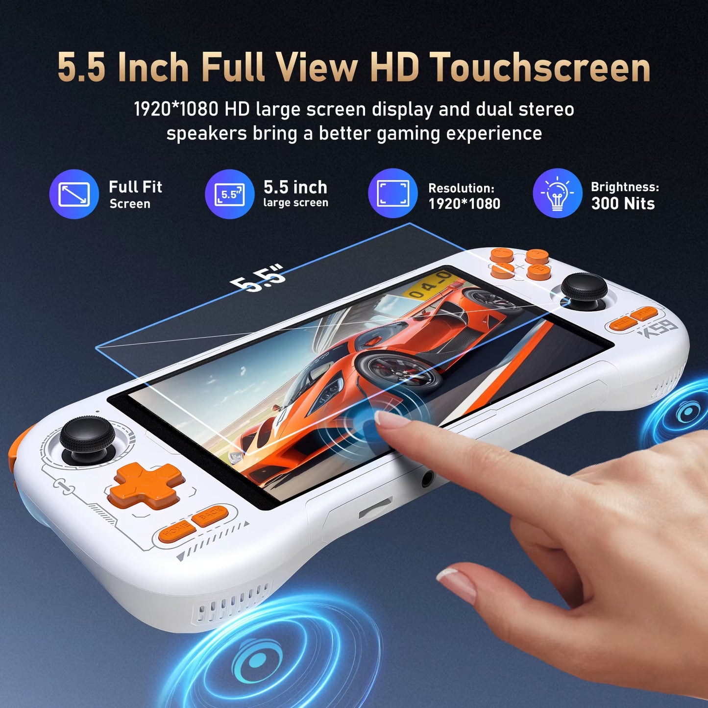 FLLAPT NEW K59 Handheld Game Console 5.5'' 1080P Screen 50 Emulators for PS1/PSP/DC/SS Android14 5000Mah WIFI5 Retro Game Player