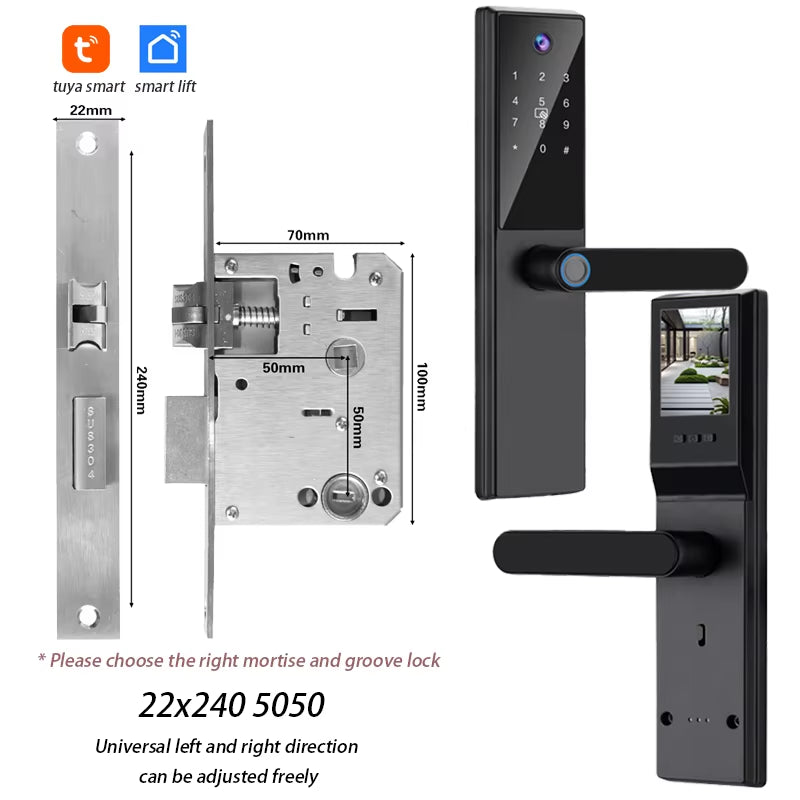 Tuya Wifi Digital Electronic Smart Door Lock with Camera Photo Capture for Residential and Apartment Entrance Doors
