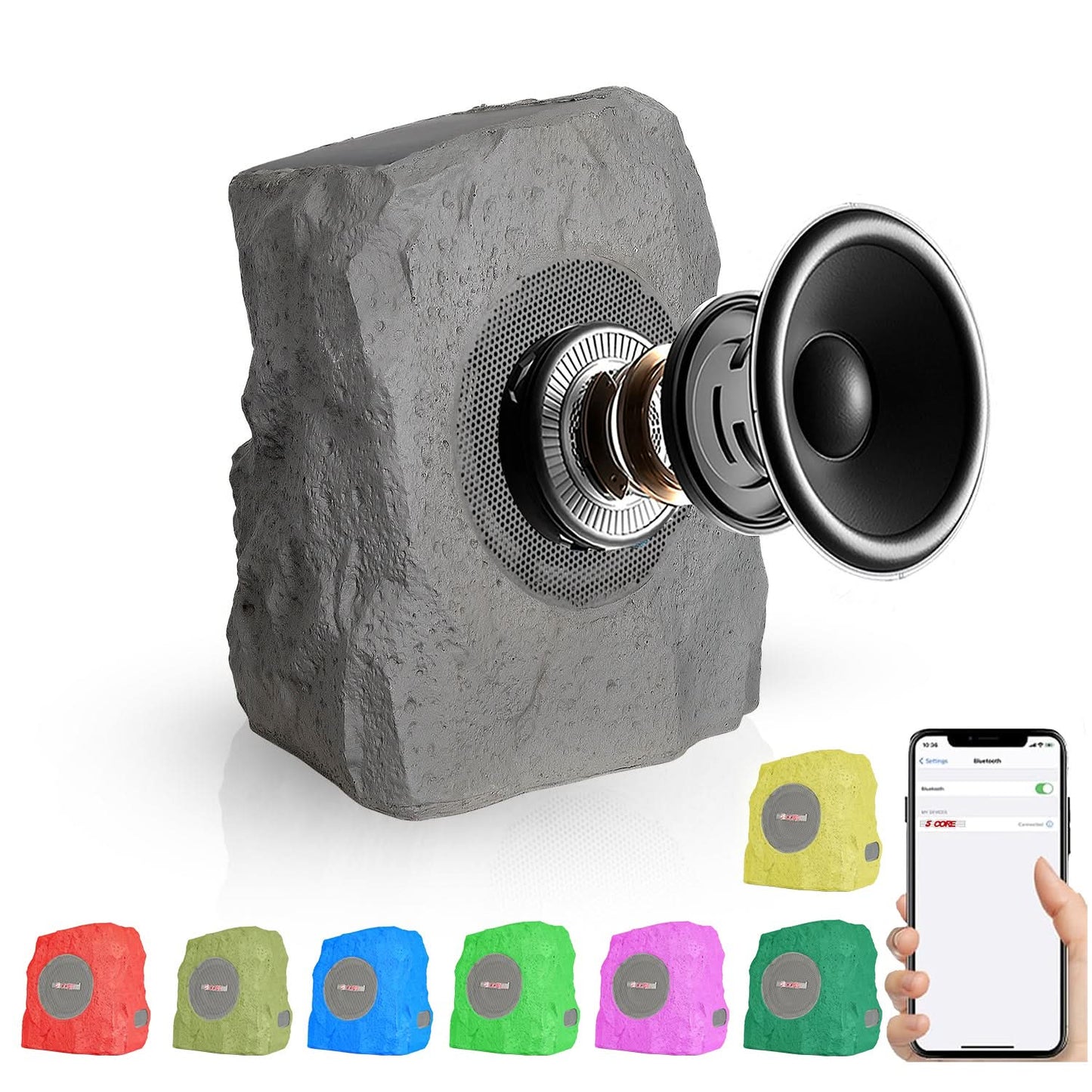 5Core Outdoor Wireless Speakers Bluetooth Rock Waterproof Linkable TWS Garden Speaker GRAY 1 PC
