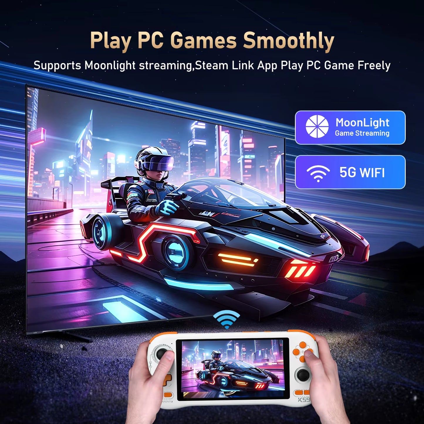 FLLAPT NEW K59 Handheld Game Console 5.5'' 1080P Screen 50 Emulators for PS1/PSP/DC/SS Android14 5000Mah WIFI5 Retro Game Player