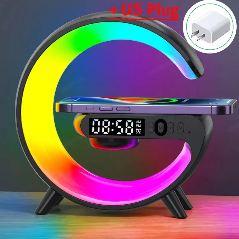 Wireless Charger Stand Pad RGB G Light Alarm Clock Speaker for Iphone 16 15 14 13 Samsung Xiaomi Mini Fast Charging Dock Station