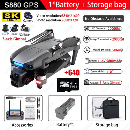 S880 Max Fishing GPS Drone 8K Dual Camera 5G Wifi FPV 3-Axis Gimbal Professional Obstacle Avoidance Quadcopter Airdrop RC Dron