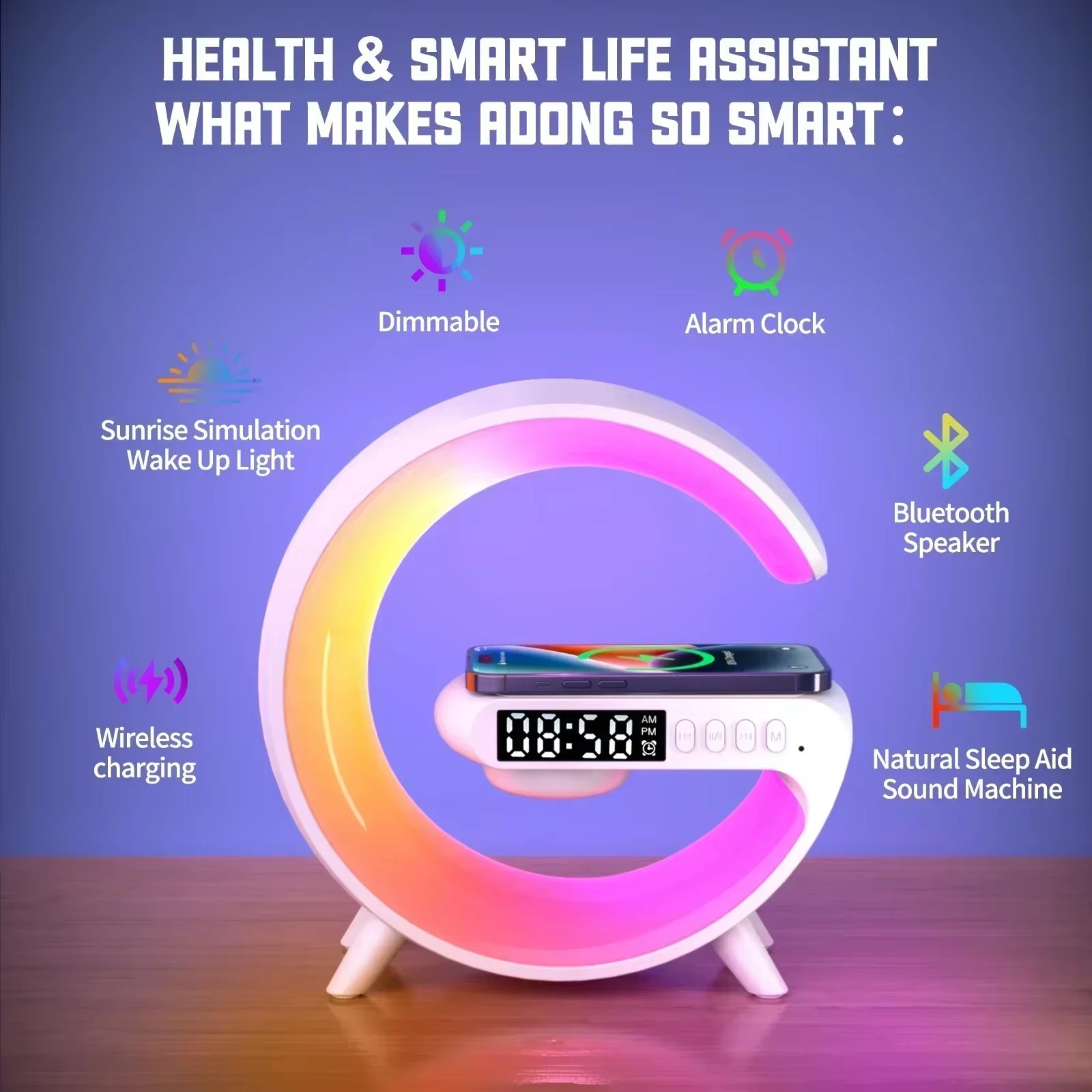 Wireless Charger Stand Pad RGB G Light Alarm Clock Speaker for Iphone 16 15 14 13 Samsung Xiaomi Mini Fast Charging Dock Station