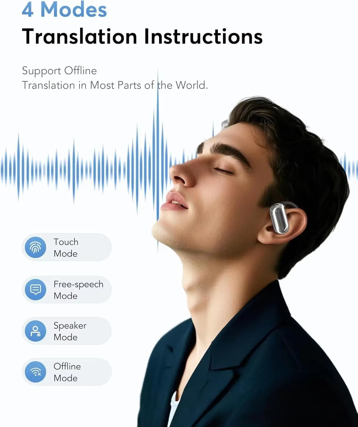 Real Time Translator Headphones AI Language Translation Earbuds 144 Languages & Accents 3 in 1 OWS Ear Buds for Business