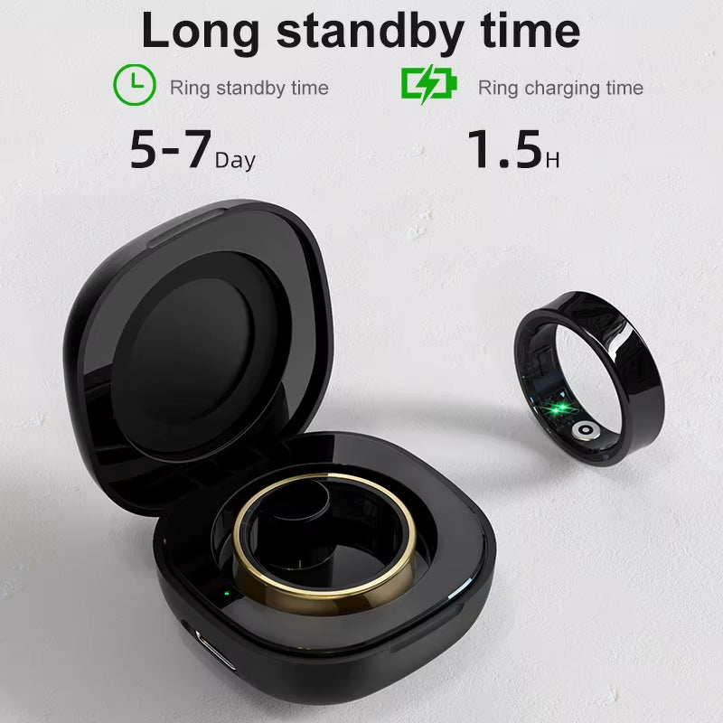 R09 Smart Ring Men Women with Charging Case,Heart Rate Blood Oxygen,Skin Temperature Monitor,5Atm Waterproof for Android Ios