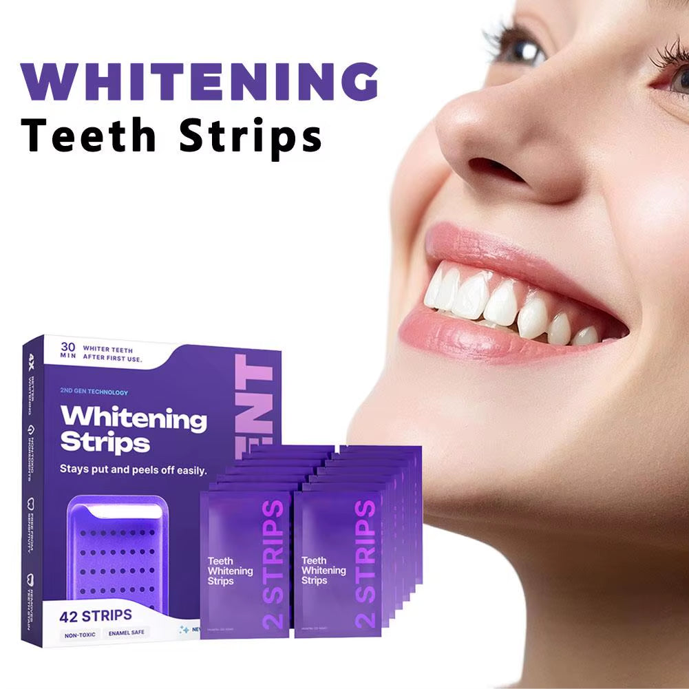 42 Pack Purple Teeth Whitening Strips - 30Min Quick White Gel Strips Gentle for Sensitive Teeth Stain Removal Oral Care