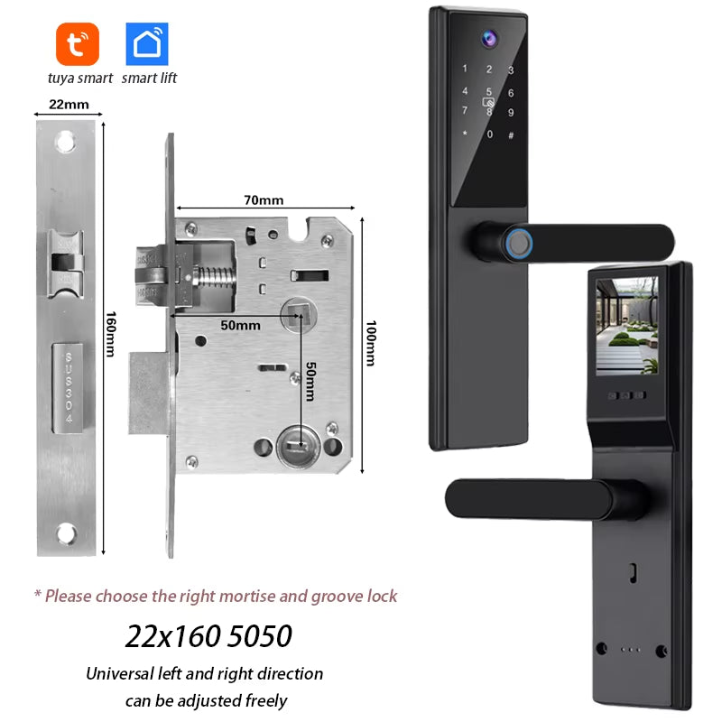 Tuya Wifi Digital Electronic Smart Door Lock with Camera Photo Capture for Residential and Apartment Entrance Doors