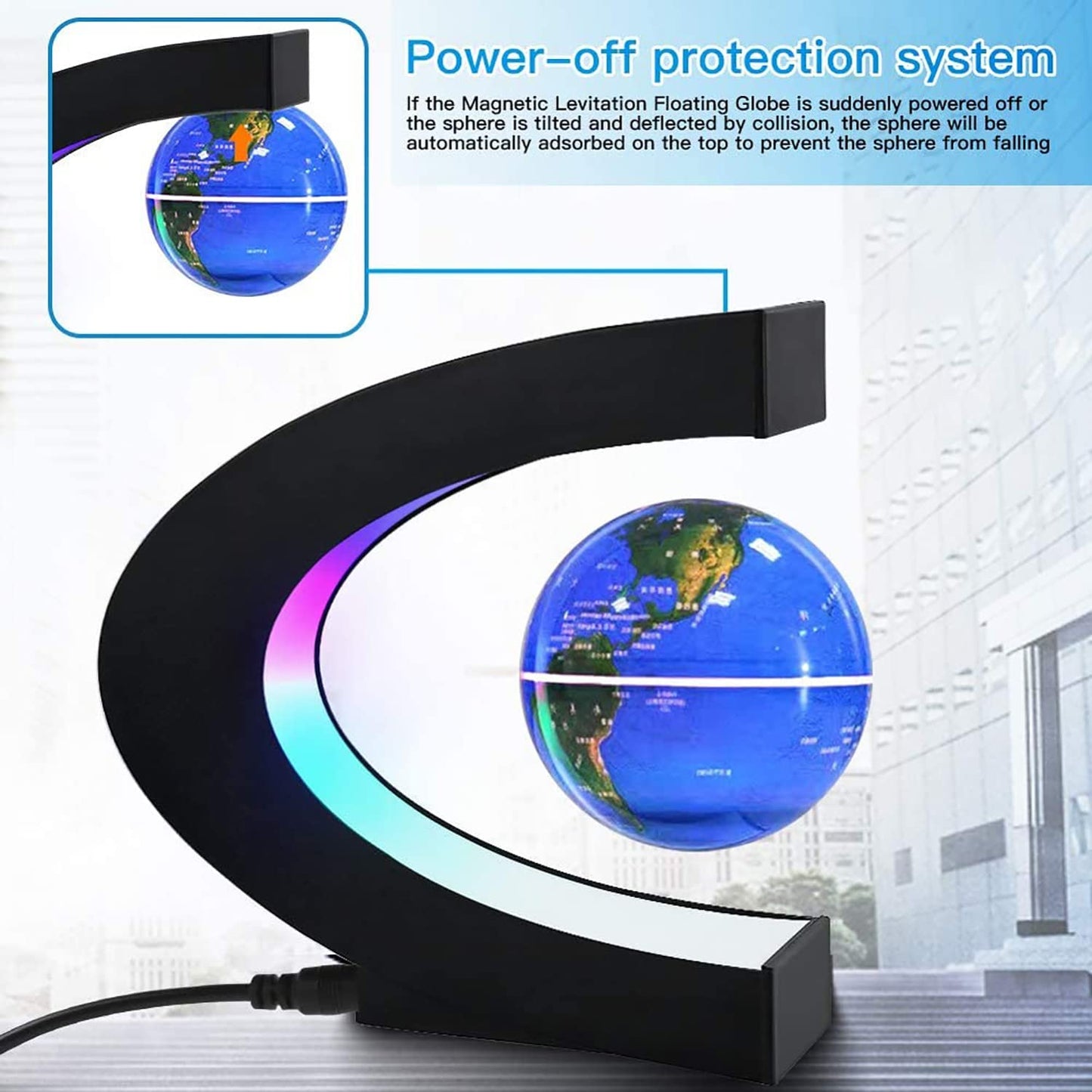Magnetic Levitation Globe with LED Light, Cool Gadgets Floating Lamp Globe Decor, Cool Gifts for Men/Father/Husband/Boyfriend/Boss, Great Technology Graduation Gifts Valentine'S Day Gift (Blue)