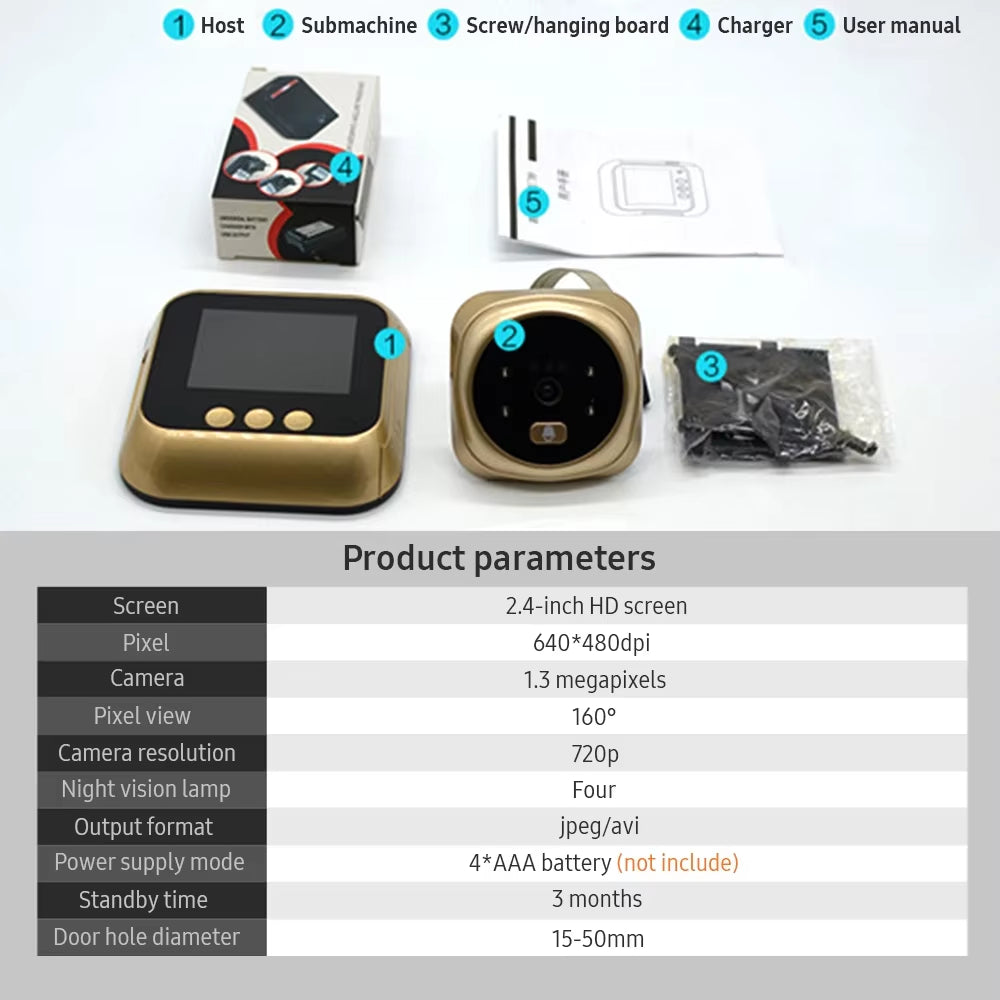 Video Doorbell Door Viewer Camera Door Peephole Door Camera Doorbell with Wireless Monitor Live Night Vision for Home Office