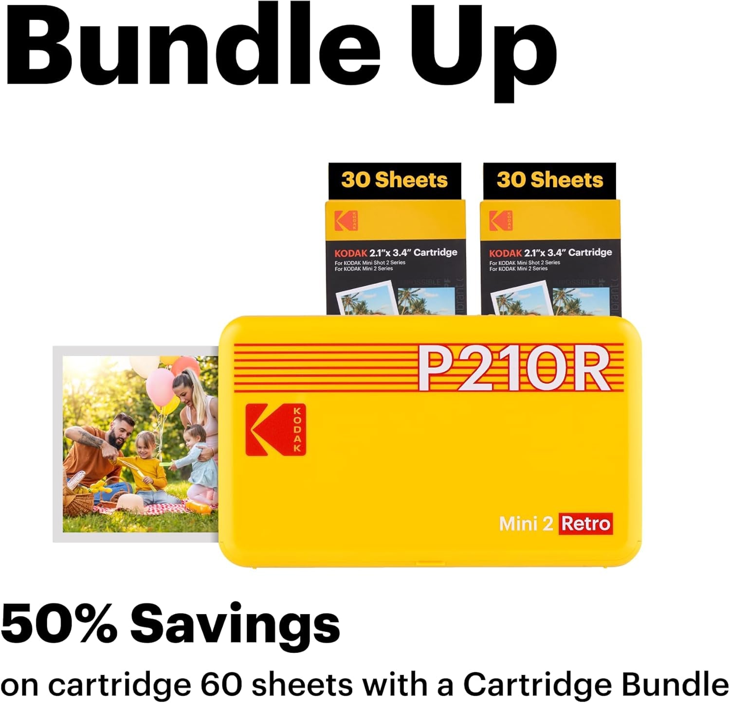 Mini 2 Retro 4PASS Portable Photo Printer, 2.1X3.4 Inches, 68 Sheets Bundle, White