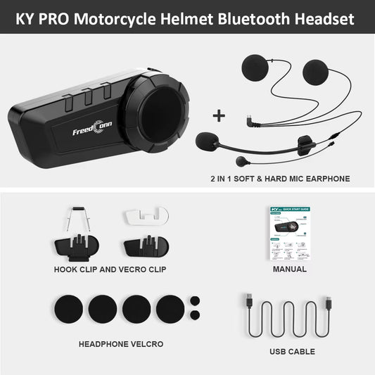 KY Pro Motorcycle Intercom Bluetooth Helmet Headset Motorbike 6 Riders 1000M Moto Group Waterproof Interphone