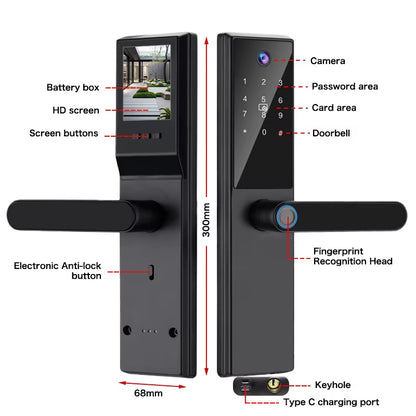 Tuya Wifi Digital Electronic Smart Door Lock with Camera Photo Capture for Residential and Apartment Entrance Doors