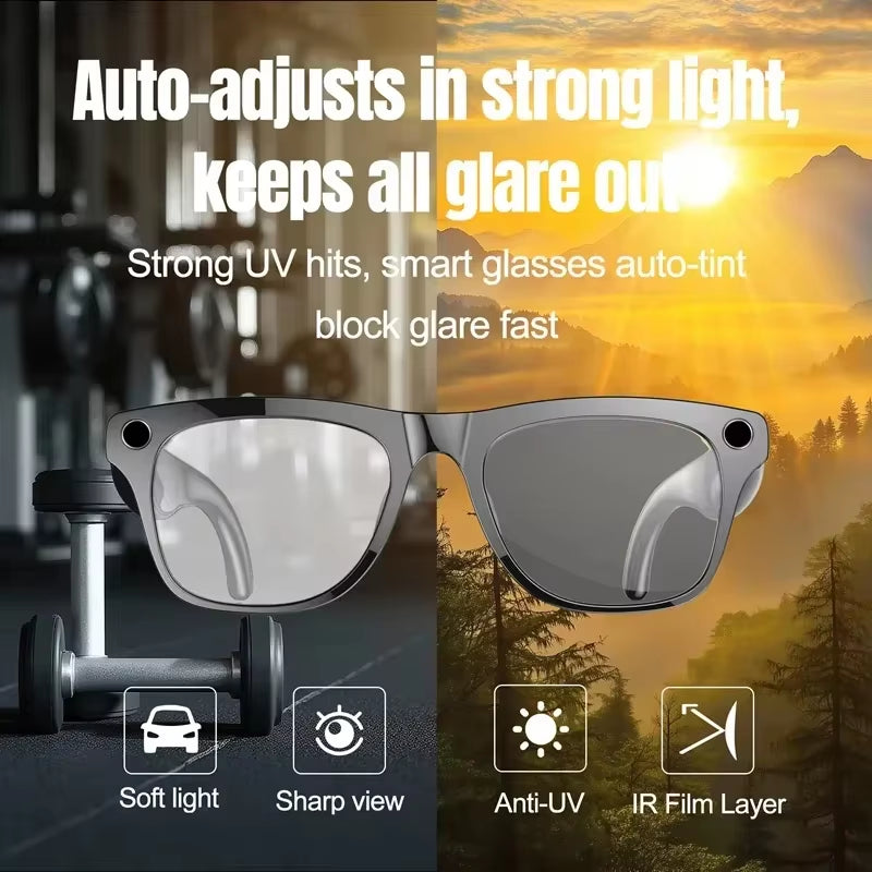 8K 4K AI HD Shooting Smart Glasses Multifunctional Camera Bluetooth Call Music Voiceplayer Translate Photochromic Glasses