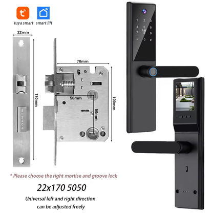 Tuya Wifi Digital Electronic Smart Door Lock with Camera Photo Capture for Residential and Apartment Entrance Doors