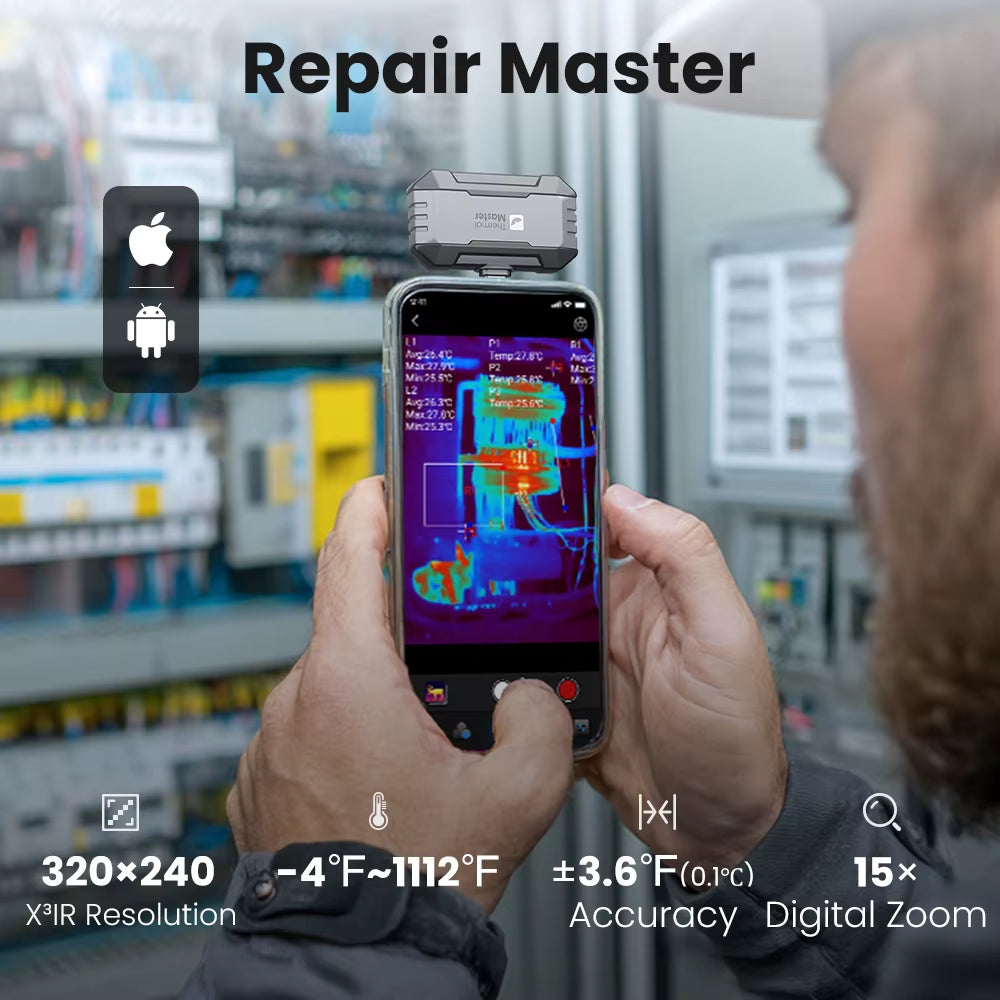 P1 Thermal Camera 320*240 X³IR Resolution for Ios and Android Phone 600℃ High Temp Measurement Range 25Hz for Hvac Inspect
