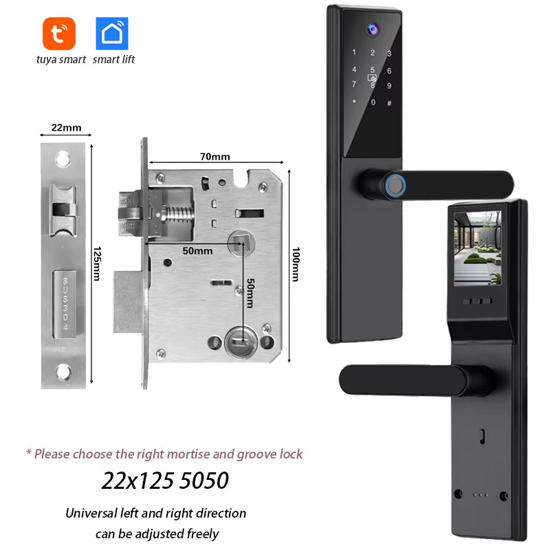 Tuya Wifi Digital Electronic Smart Door Lock with Camera Photo Capture for Residential and Apartment Entrance Doors