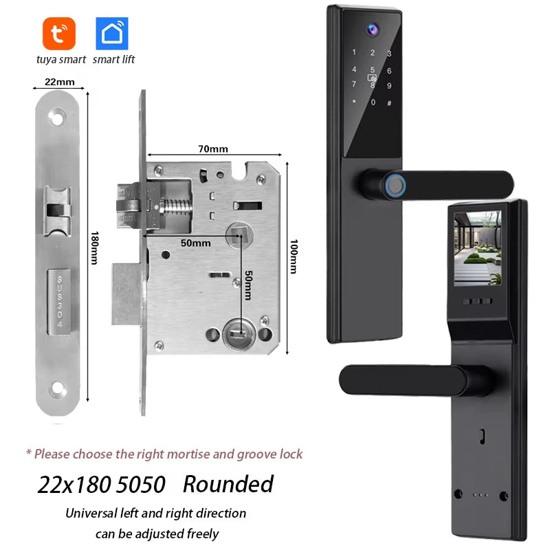 Tuya Wifi Digital Electronic Smart Door Lock with Camera Photo Capture for Residential and Apartment Entrance Doors
