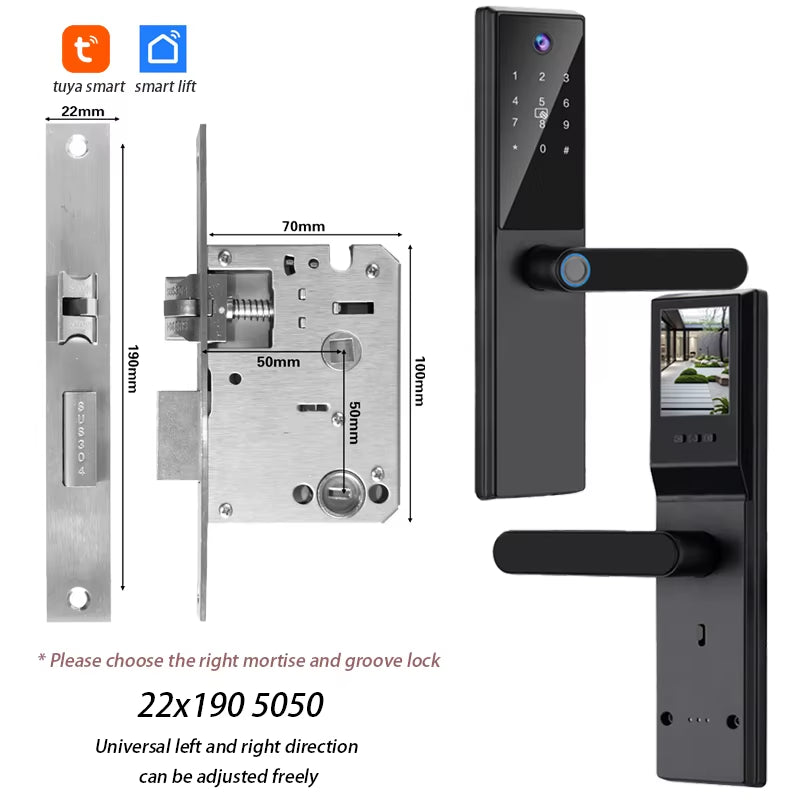 Tuya Wifi Digital Electronic Smart Door Lock with Camera Photo Capture for Residential and Apartment Entrance Doors