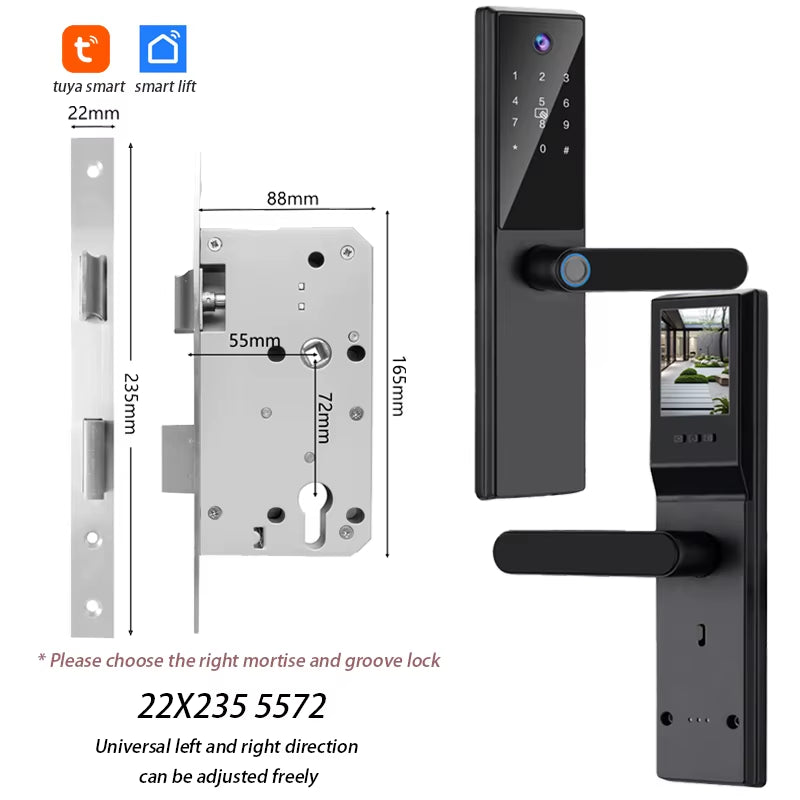 Tuya Wifi Digital Electronic Smart Door Lock with Camera Photo Capture for Residential and Apartment Entrance Doors