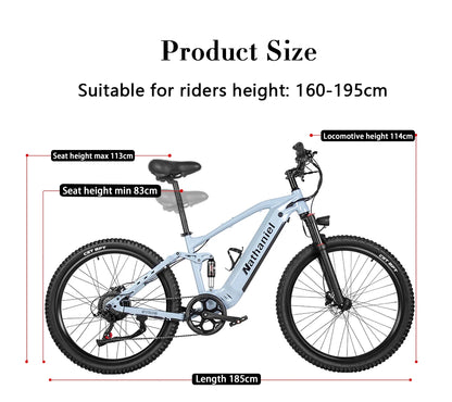 SYR03 Electric Bike 27.5"48V1000W Adult Electric Assisted Bike 45Ah 2Large Capacity Detachable Lithium Batteries Ebike