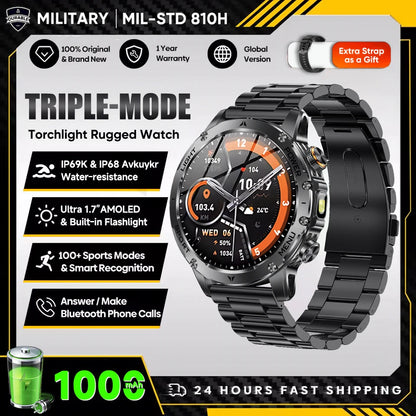 2025 New Military T-Rex 3 Ultra 1000Mah Battery Smart Watch 5ATM Waterproof Flashlight Heart Rate Sports Tracker Smartwatch Men