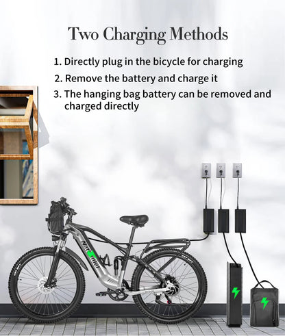 SYR03 Electric Bike 27.5"48V1000W Adult Electric Assisted Bike 45Ah 2Large Capacity Detachable Lithium Batteries Ebike