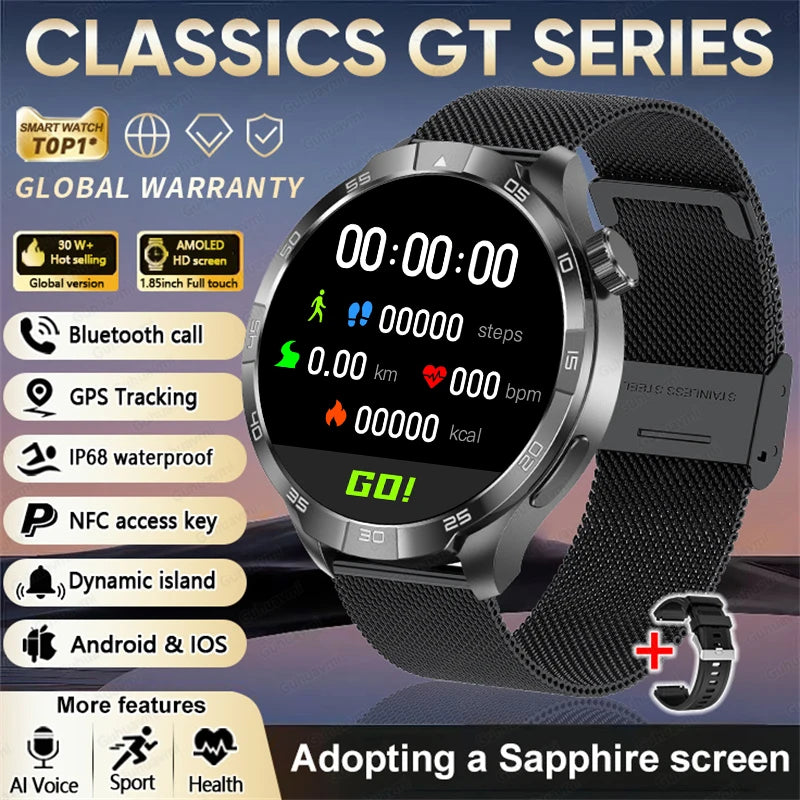 2026 Smart Watch Always Display AMOLED NFC Bluetooth Call GPS Trajectory Waterproof Health Sport Smartwatch Men for Android Ios