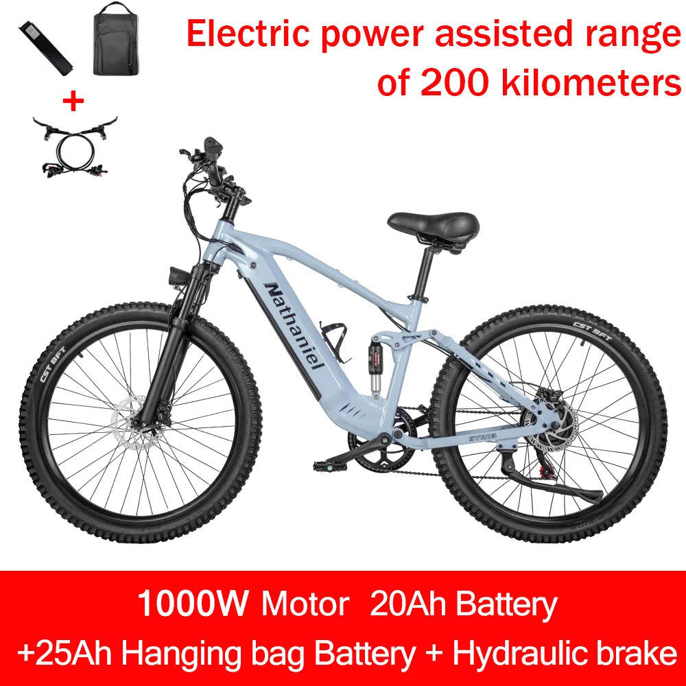 SYR03 Electric Bike 27.5"48V1000W Adult Electric Assisted Bike 45Ah 2Large Capacity Detachable Lithium Batteries Ebike