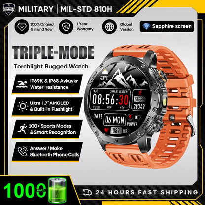 2025 New Military T-Rex 3 Ultra 1000Mah Battery Smart Watch 5ATM Waterproof Flashlight Heart Rate Sports Tracker Smartwatch Men
