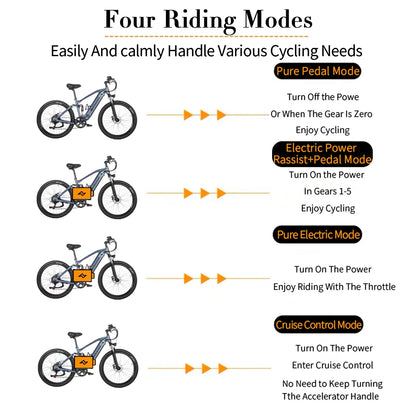 SYR03 Electric Bike 27.5"48V1000W Adult Electric Assisted Bike 45Ah 2Large Capacity Detachable Lithium Batteries Ebike