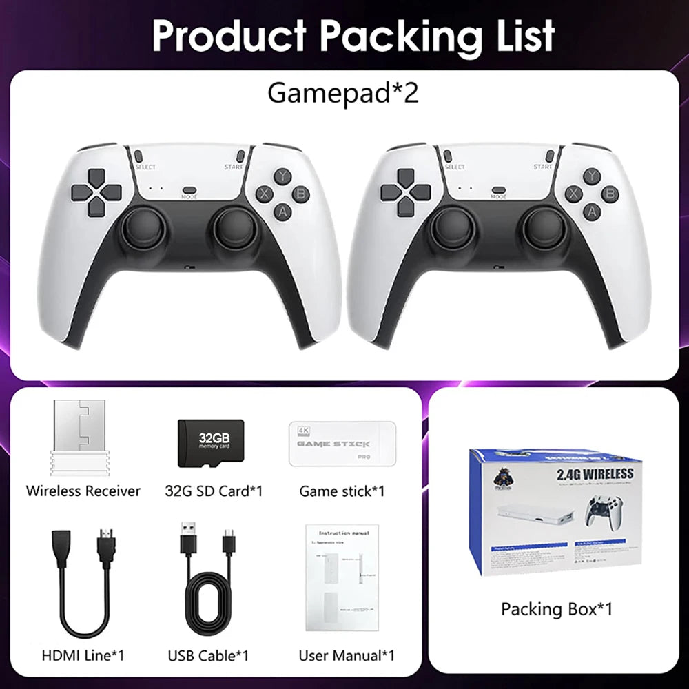 40000 Video Game M15 4K Pro Game Stick 64G Console 2.4G Double Wireless 4K Controller Retro Game TV Stick Classic Games Retro