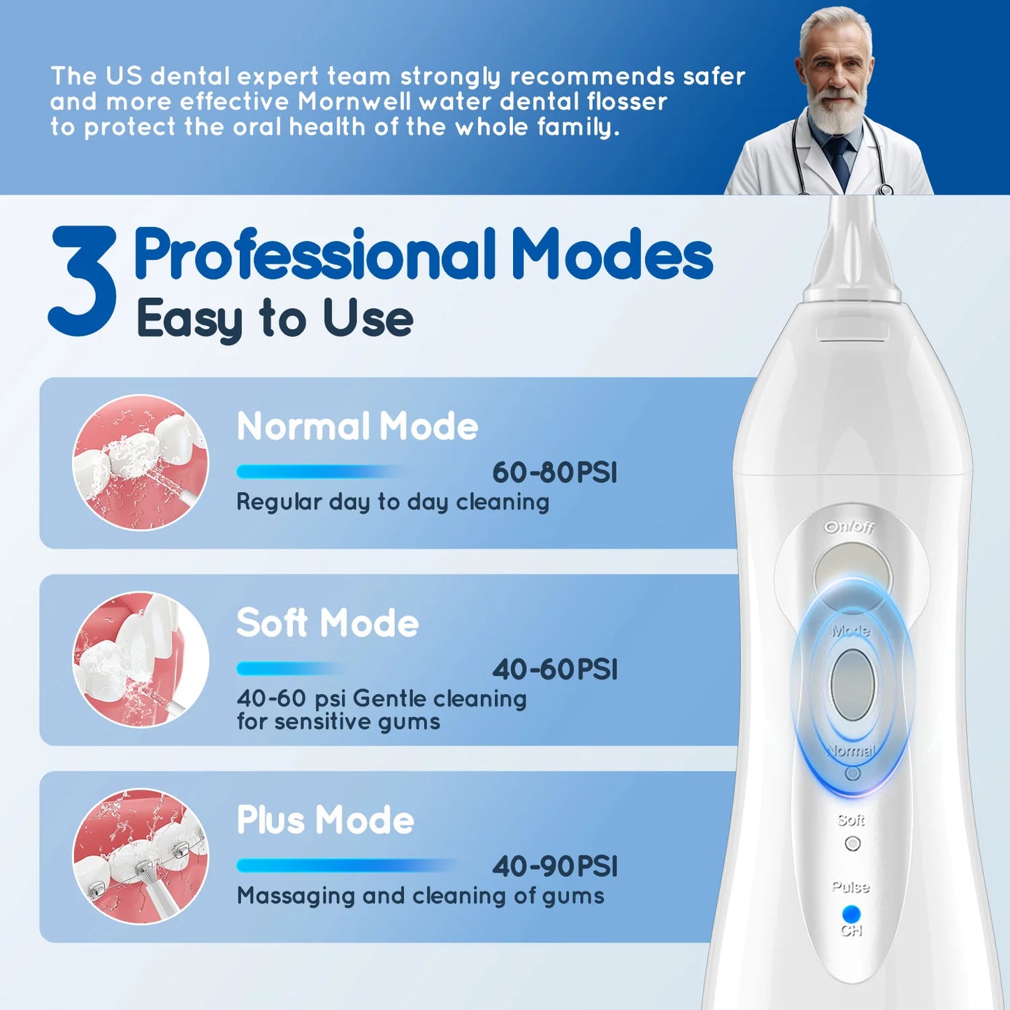 D52 Portable Cordless Water Flosser USB Rechargeable Water Jet Floss Tooth Pick 4 Jet Tip 300Ml 3 Modes Teeth Clean for Travel