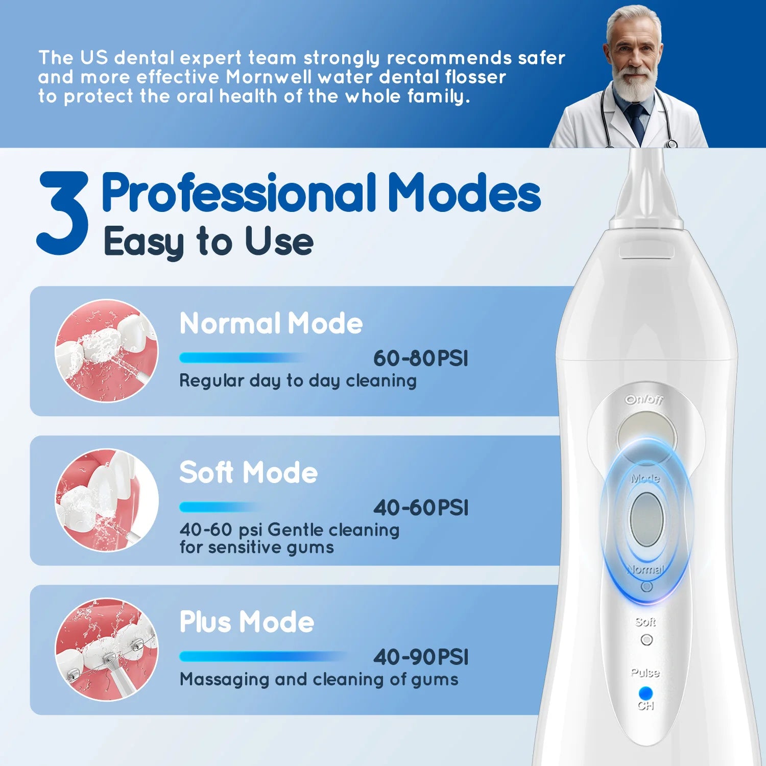 D52 Portable Cordless Water Flosser USB Rechargeable Water Jet Floss Tooth Pick 4 Jet Tip 300Ml 3 Modes Teeth Clean for Travel