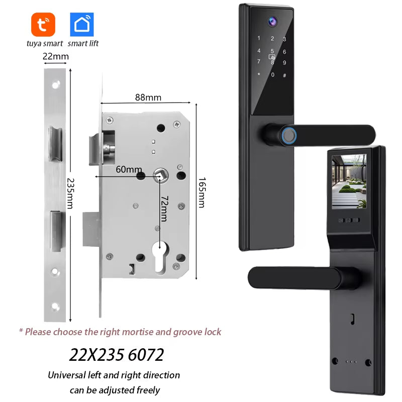 Tuya Wifi Digital Electronic Smart Door Lock with Camera Photo Capture for Residential and Apartment Entrance Doors