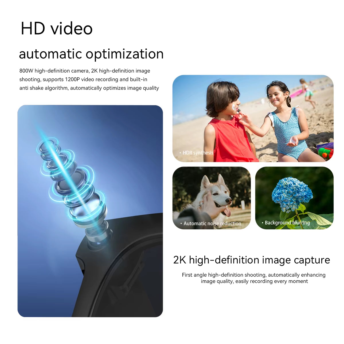 NEW  BV100 AI Shooting Glasses 2K HD 800W Pixels Camera Bluetooth Call Voice Assistant Smart Glasses