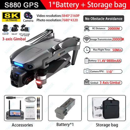 S880 Max Fishing GPS Drone 8K Dual Camera 5G Wifi FPV 3-Axis Gimbal Professional Obstacle Avoidance Quadcopter Airdrop RC Dron