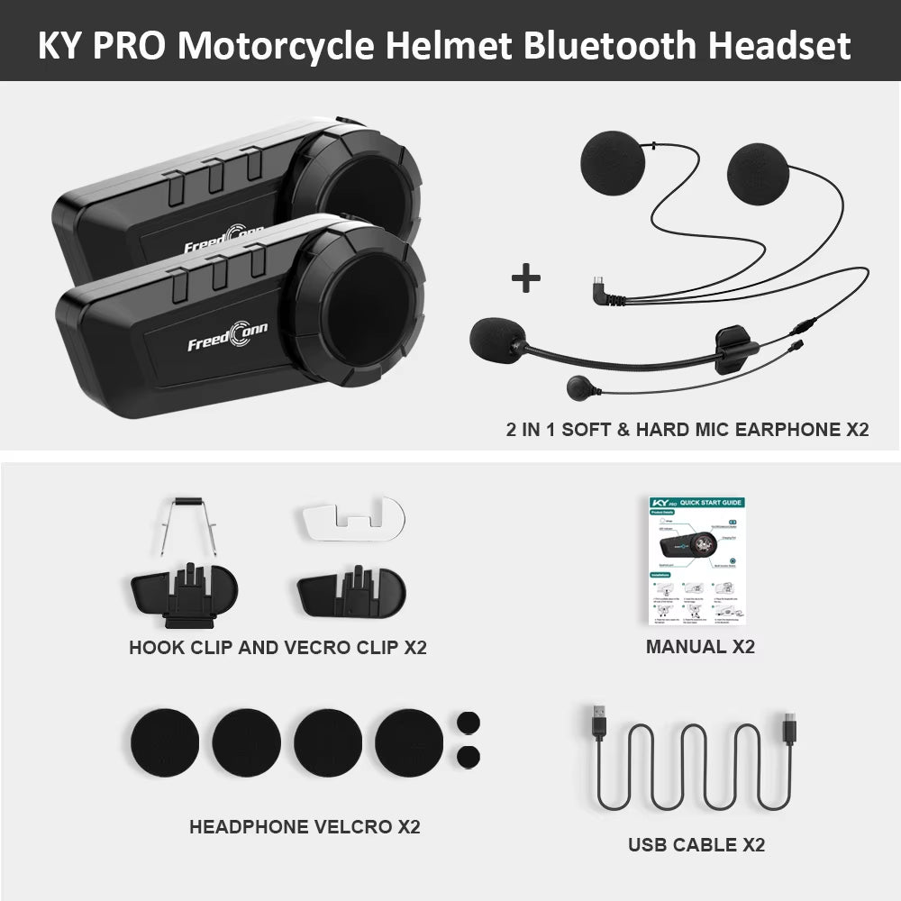 KY Pro Motorcycle Intercom Bluetooth Helmet Headset Motorbike 6 Riders 1000M Moto Group Waterproof Interphone