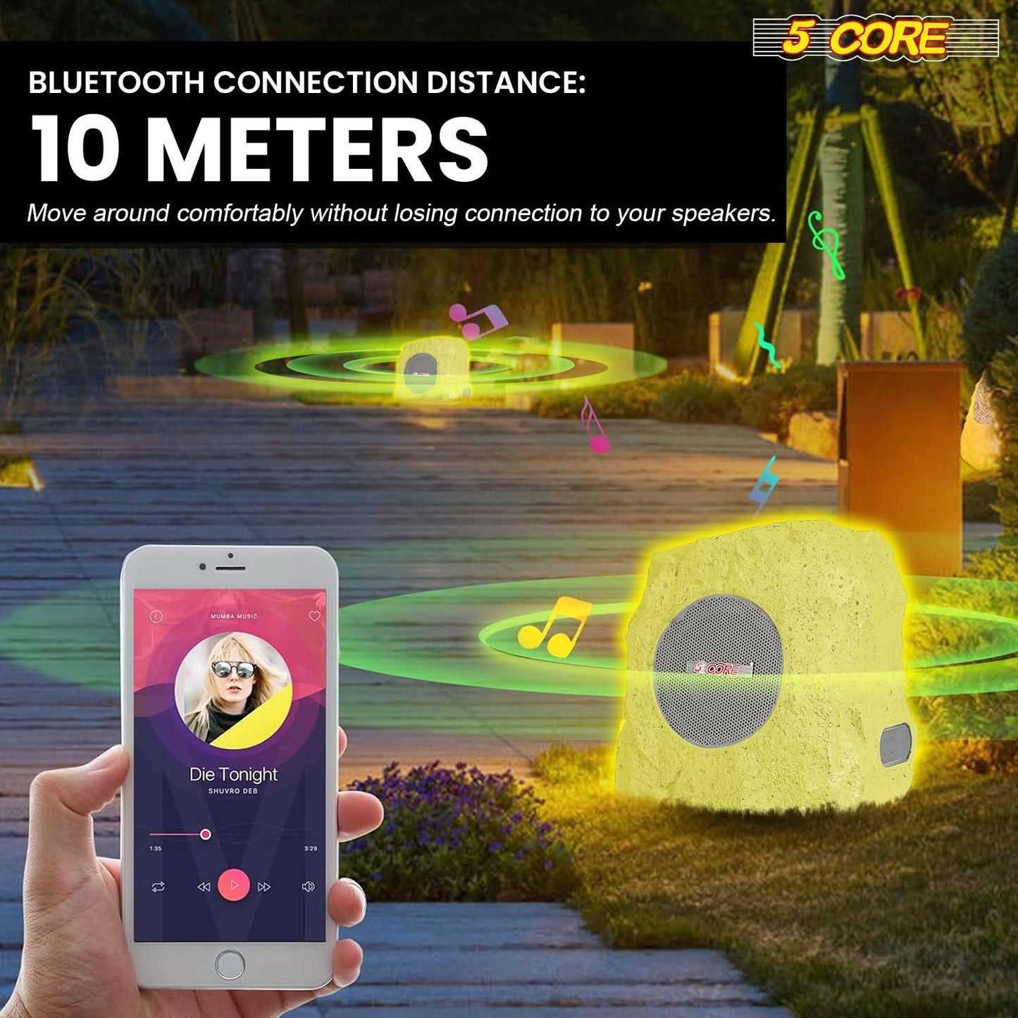 5Core Outdoor Wireless Speakers Bluetooth Rock Waterproof Linkable TWS Garden Speaker GRAY 1 PC