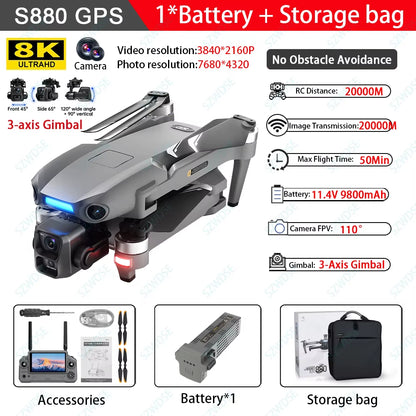 S880 Max Fishing GPS Drone 8K Dual Camera 5G Wifi FPV 3-Axis Gimbal Professional Obstacle Avoidance Quadcopter Airdrop RC Dron