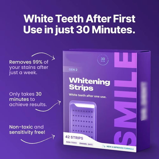 42 Pack Purple Teeth Whitening Strips - 30Min Quick White Gel Strips Gentle for Sensitive Teeth Stain Removal Oral Care