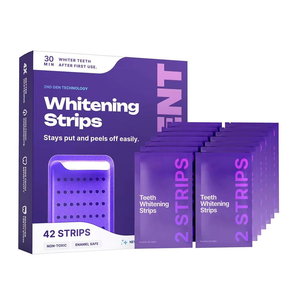 42 Pack Purple Teeth Whitening Strips - 30Min Quick White Gel Strips Gentle for Sensitive Teeth Stain Removal Oral Care