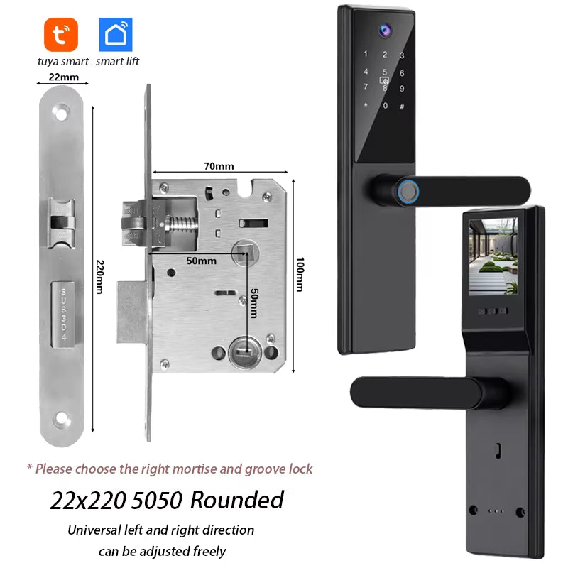 Tuya Wifi Digital Electronic Smart Door Lock with Camera Photo Capture for Residential and Apartment Entrance Doors