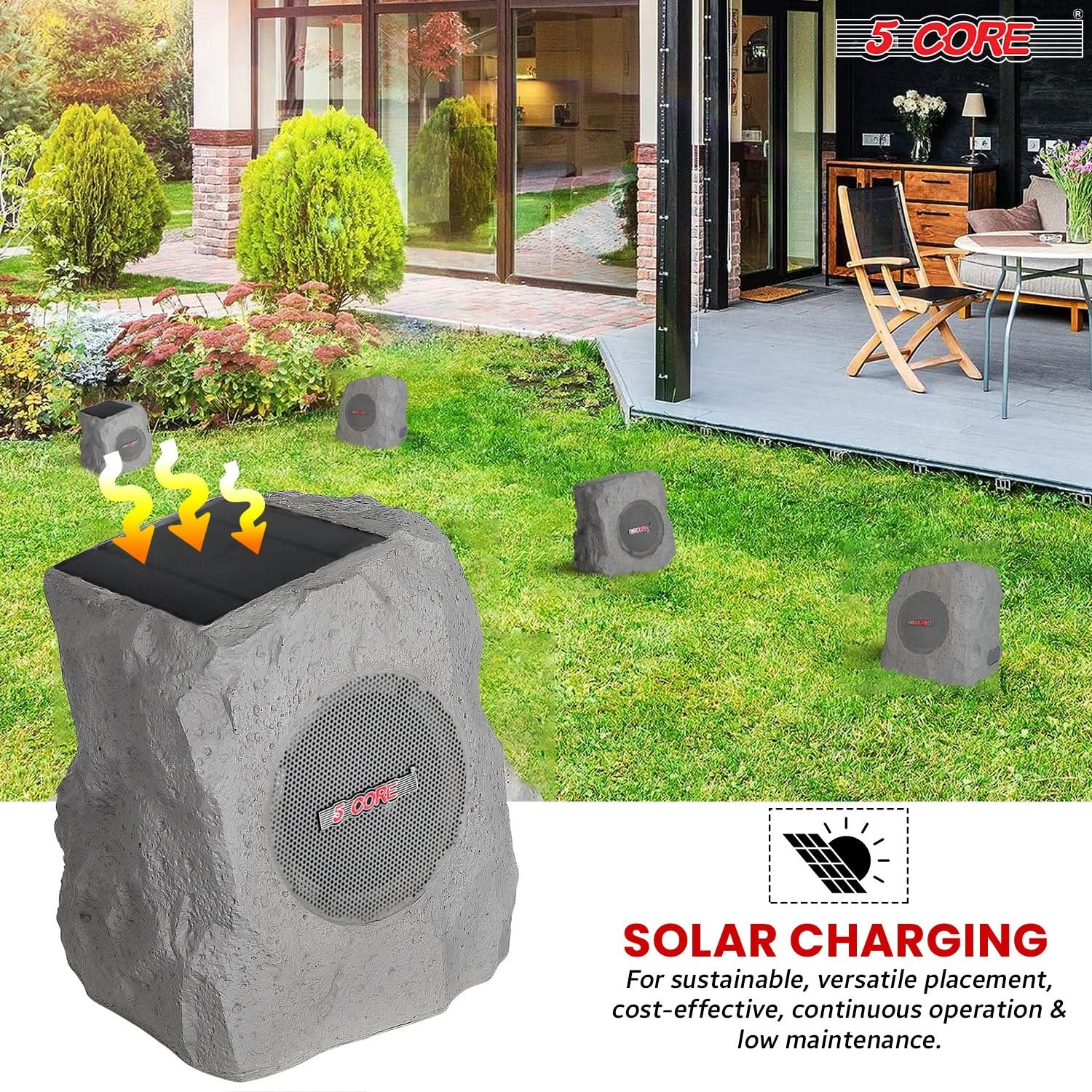 5Core Outdoor Wireless Speakers Bluetooth Rock Waterproof Linkable TWS Garden Speaker GRAY 1 PC