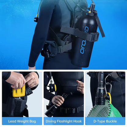 4L Scuba Tank with Diving Vest Portable Diving Tank for Snorkeling, Emergency Rescue, up to 60 Minutes of Air Supply, Compact