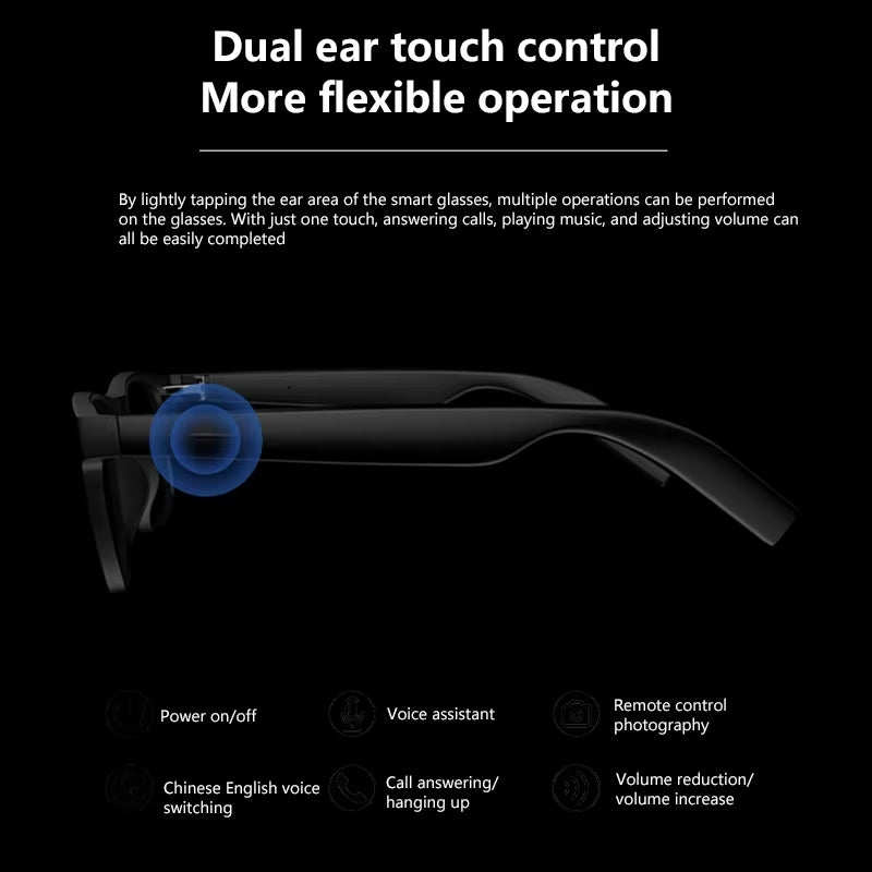 Smart Glasses Remote Control Touch Photo Camera Recording Translator Voice Assistant Adults Wireless Bluetooth Glasses