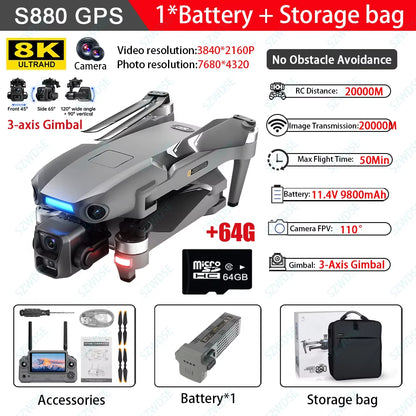S880 Max Fishing GPS Drone 8K Dual Camera 5G Wifi FPV 3-Axis Gimbal Professional Obstacle Avoidance Quadcopter Airdrop RC Dron