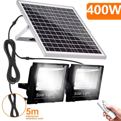 400W Led Solar Light High Bright 2 Head Flood Light Waterproof Outdoor Garden Wall Light with Aluminum Solar Panel for Garden