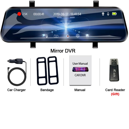 2.5K Mirror Camera for Car Touch Screen Video Recorder Rearview Mirror Dashcam 1440P GPS Wifi 24H Parking DVR Black Box